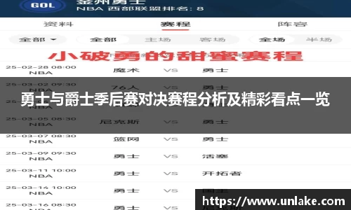 勇士与爵士季后赛对决赛程分析及精彩看点一览